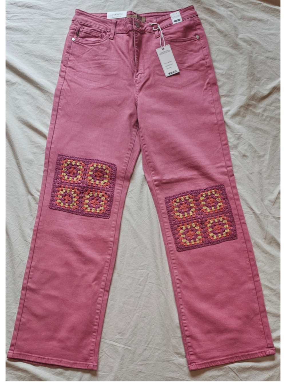 Women's Judy Blue High Rise Jeans Size 15 Dusty Pink Crochet Patchwork